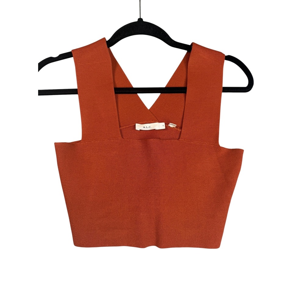 A.L.C. Rust Orange Knit Crop Top Square Neck Bandage Sleeveless V-Back Small‎